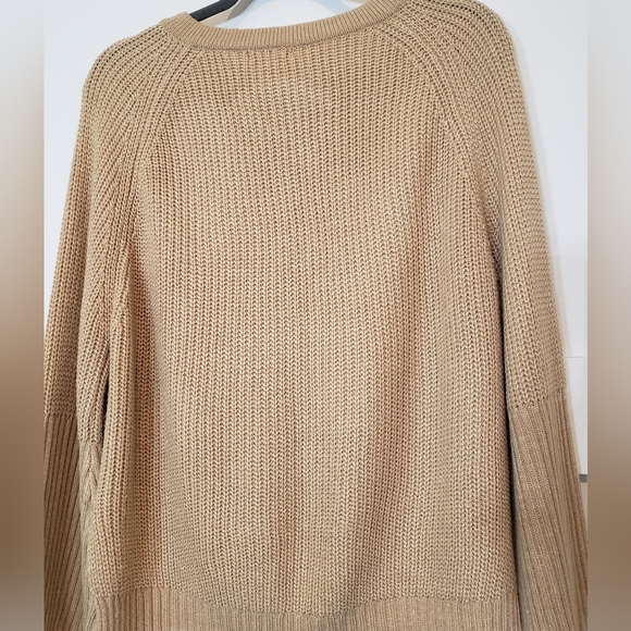 Main Strip Lace Up Front Knitted Tan Sweater Size Medium - Picture 11 of 12